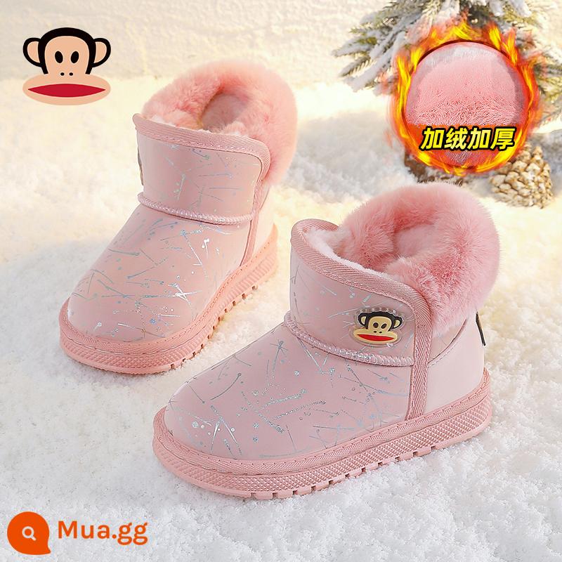 Khỉ Miệng To Giày Trẻ Em Trẻ Em Ủng Girls' Plus Nhung Mùa Đông 2023 Mới Tuyết Cotton Giày chống Trơn Trượt Giày Bốt Trẻ Em - 3317 màu hồng