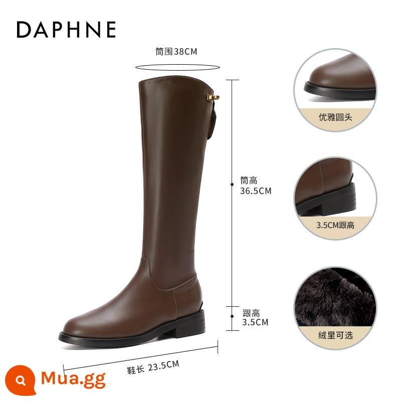 Giày cao cổ Daphne Brown Giày bốt đi xe đạp nữ Thu Đông 2023 Giày cao cổ mới Giày nữ Giày bốt dài Giày bốt nữ - [Đồng nghiệp]Khóa vàng nâu