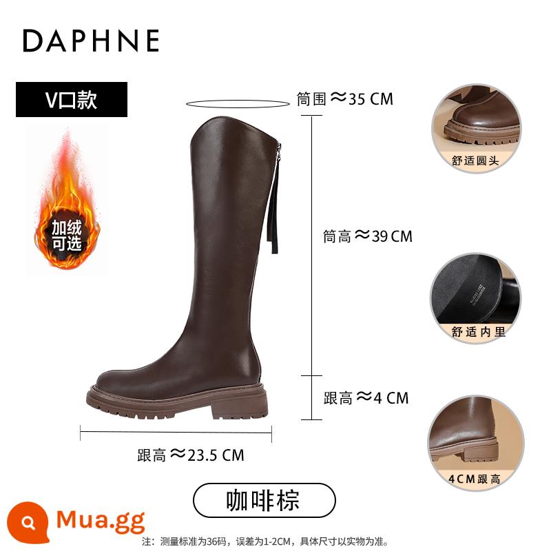 Giày Bốt Daphne Cho Nữ 2023 Mới Mùa Thu Đông Đế Dày Slim Giày Bốt Pháp Giày Cao Cổ Màu Trắng Giày Đi Xe Đạp - Nâu [V-mouth plus nhung] [nhung mỏng]