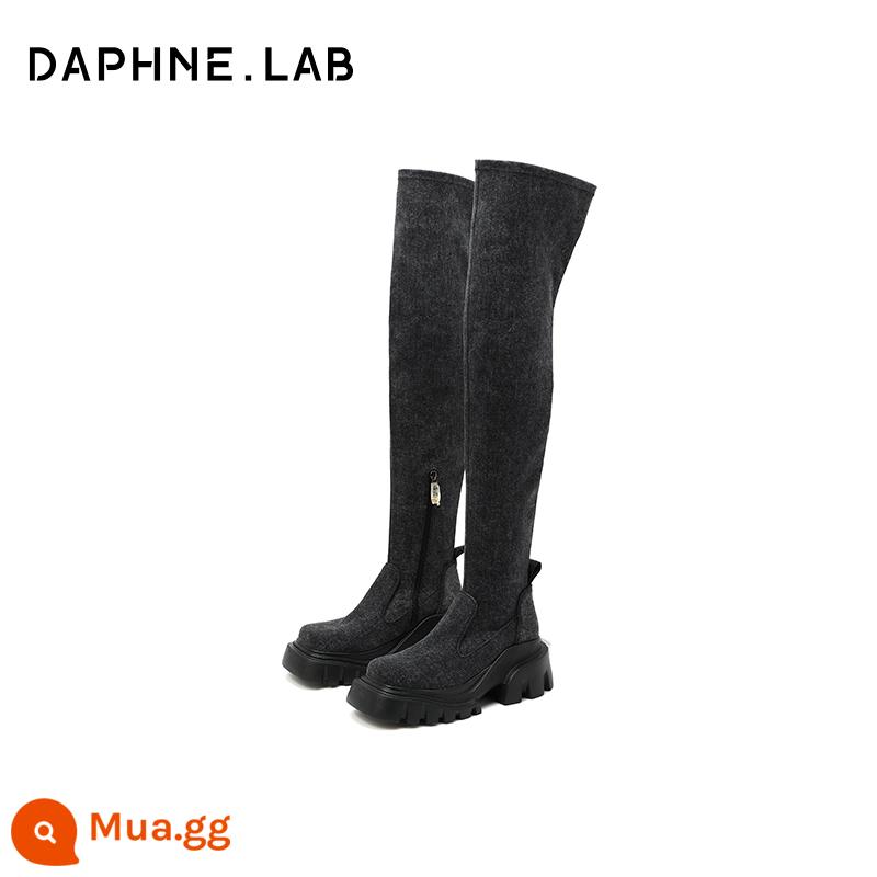 Giày bốt cao quá đầu gối hình khối DL Daphne dành cho nữ da thật 2023 Giày bốt dài đế dày mới dành cho nữ để tăng chiều cao và giày đi xe đạp giảm béo cho nữ - Thế hệ thứ 2 màu xám denim mát mẻ [ra mắt màu mới! ]