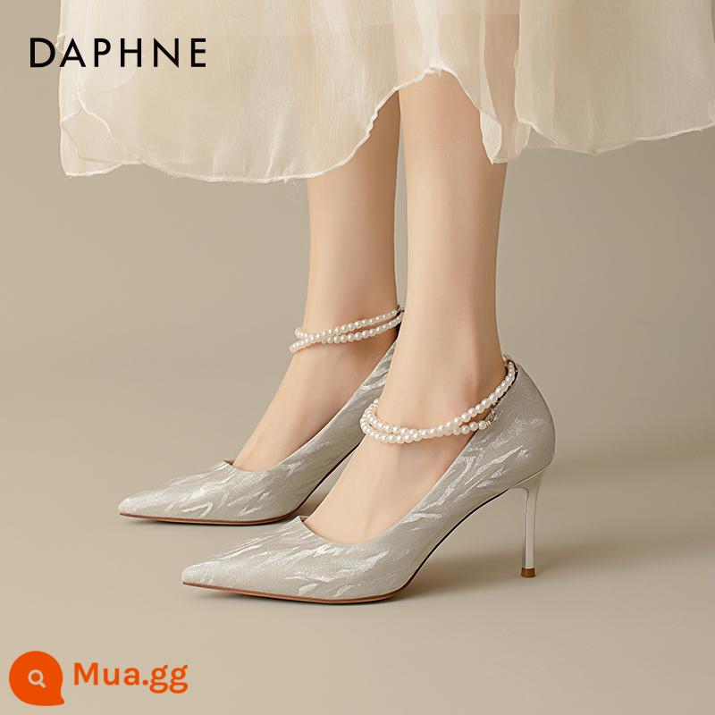 Daphne Đế Giày Cao Gót Nữ Pháp Champagne Pha Lê Giày Cưới Cô Dâu Đẹp Phù Dâu Váy Cưới Giày Không Làm Mỏi Đôi Chân Của Bạn - Dây chuyền bạc~ngọc trai