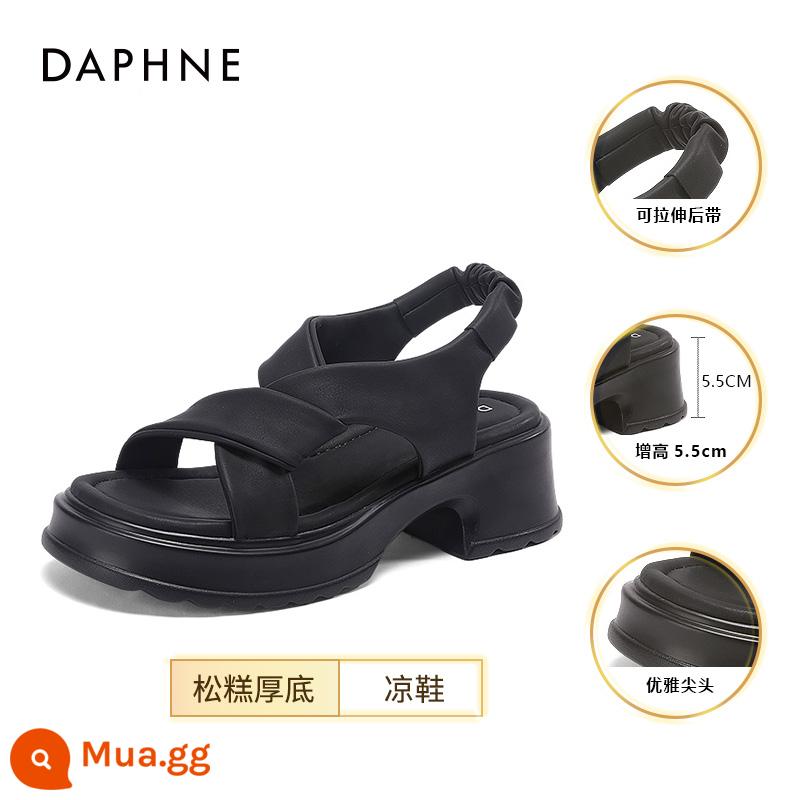 Giày xăng đan đế dày Daphne nữ mùa hè 2023 giày nữ mới Giày xăng đan đi biển kiểu La Mã mùa hè - Đen [lớp lót mềm]