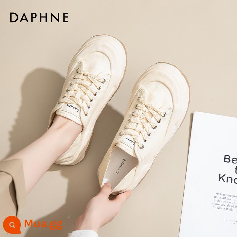 Daphne Giày Slip-On Vải Nữ 2023 Mùa Xuân Mới Half-Drag Giày Đế Dày Phụ Nữ Mang Thai Giày Trắng All-match - Màu be [vải canvas thoải mái]