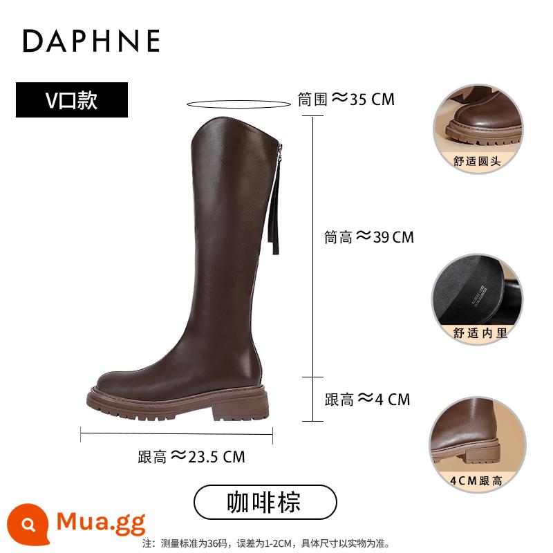 Giày Bốt Daphne Cho Nữ 2023 Mới Mùa Thu Đông Đế Dày Slim Giày Bốt Pháp Giày Cao Cổ Màu Trắng Giày Đi Xe Đạp - Nâu nâu [kiểu miệng chữ V] [gót cao 4cm]