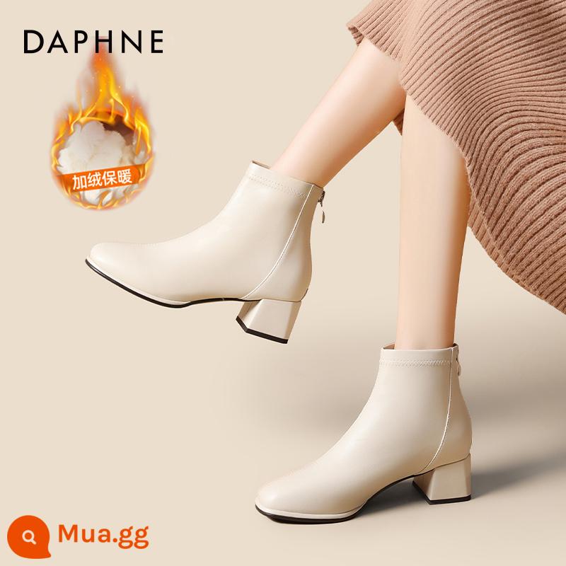 Giày bốt Daphne Martin nữ 2023 mới thu đông hợp mốt giày bốt nữ đế dày đến giữa bắp chân giày bốt ngắn kiểu phương Tây - Màu trắng nhạt [phong cách giản dị và nhung]