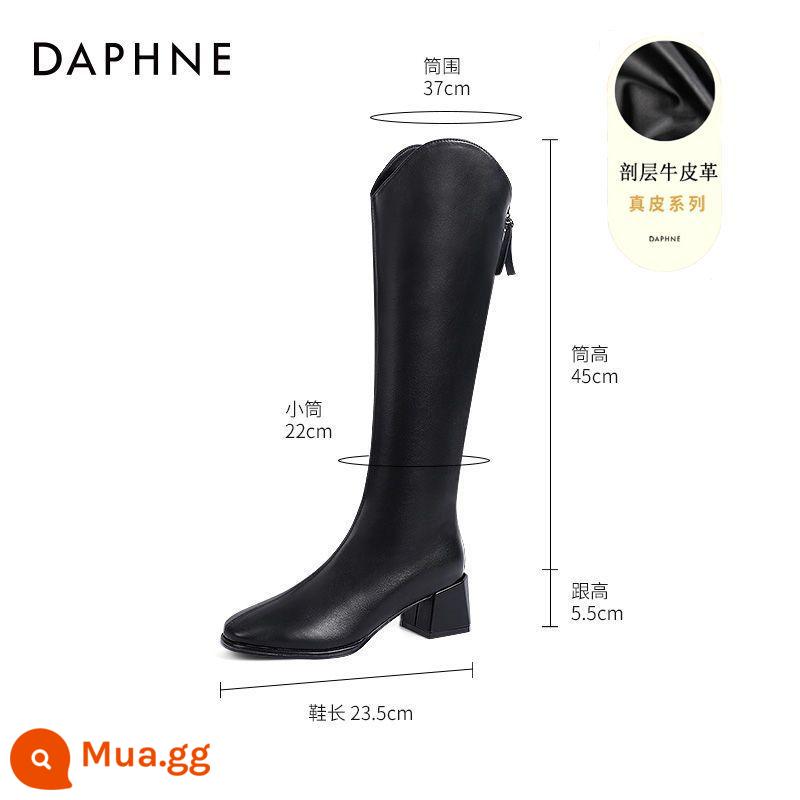 Daphne V-Miệng Giày Bốt Nữ 2023 Mới Thu Đông Gót Dày Giày Bốt Nữ Cao Gót Đi Giày Ôm Giày - Đen [da thật có lớp lót đơn]