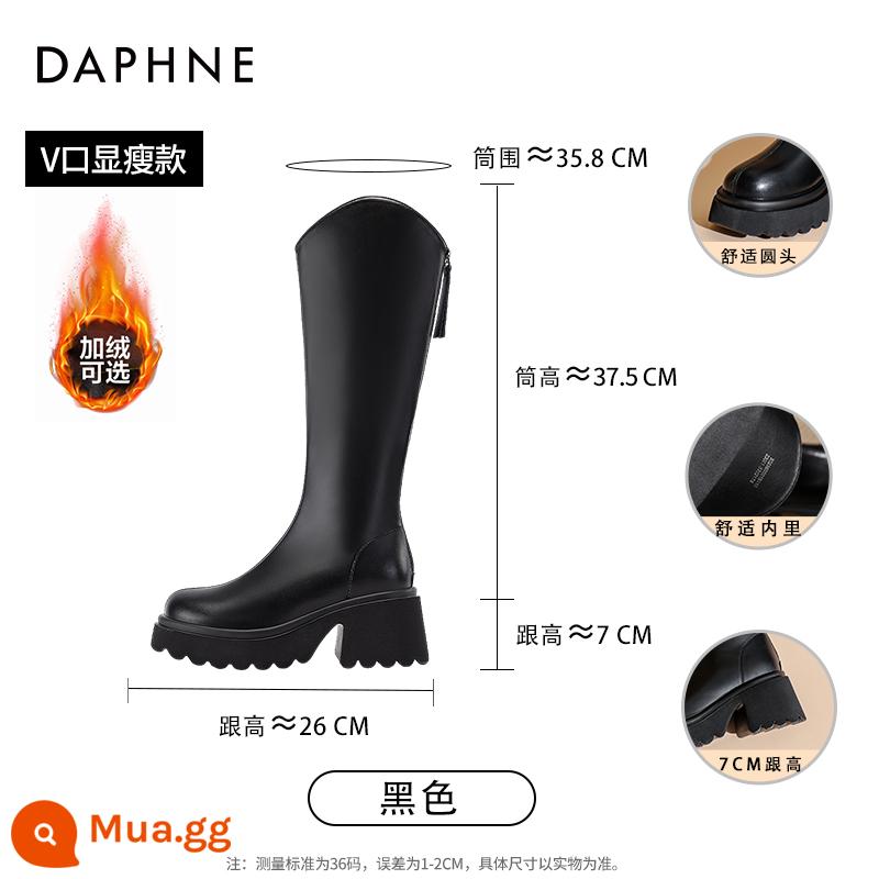 Giày Bốt Daphne Cho Nữ 2023 Mới Mùa Thu Đông Đế Dày Slim Giày Bốt Pháp Giày Cao Cổ Màu Trắng Giày Đi Xe Đạp - Màu đen trầm [Phong cách lông cừu] [Chiều cao gót 7CM]