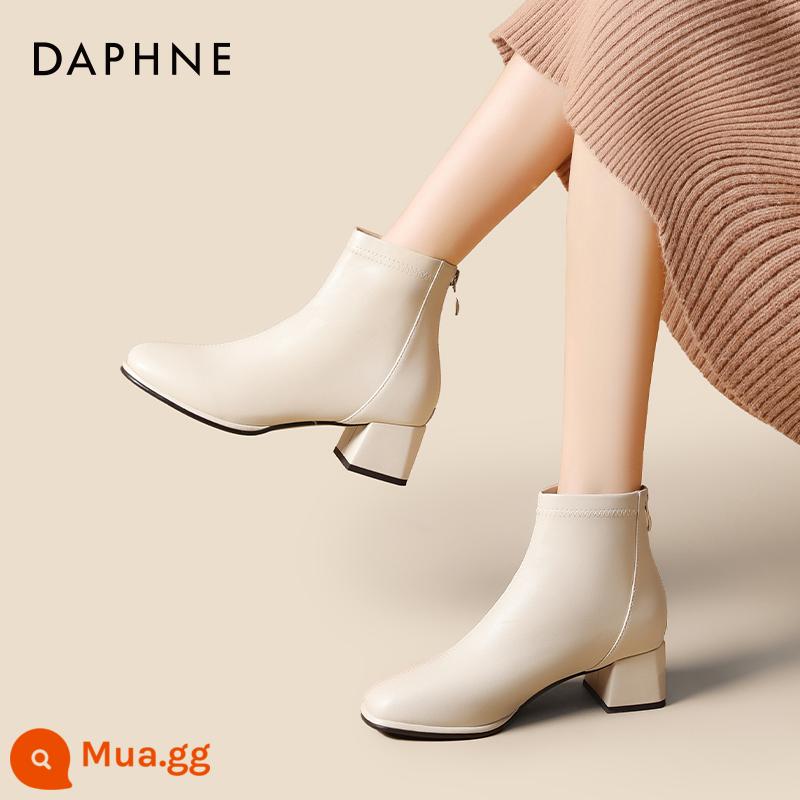 Giày bốt Daphne Martin nữ 2023 mới thu đông hợp mốt giày bốt nữ đế dày đến giữa bắp chân giày bốt ngắn kiểu phương Tây - Trắng nhạt [phong cách giản dị]