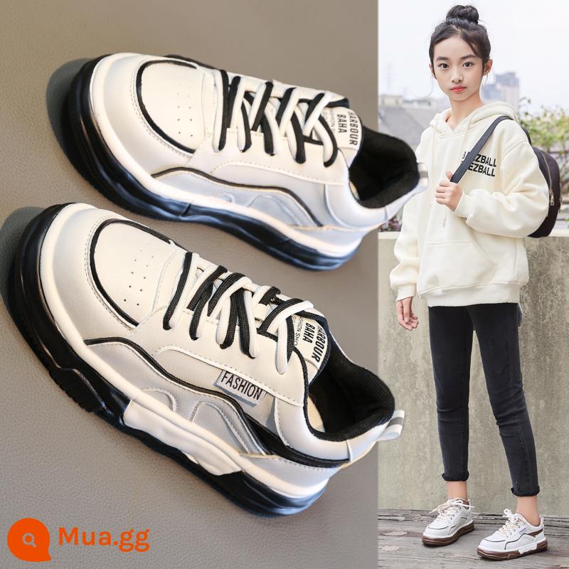 Giày Bé Gái Mùa Thu Đông 2022 Giày Bé Gái Mới Plus Nhung Hai Bông Giày Thể Thao Bố Bé Lớn Giày Sneaker Thường Ngày Cho Trẻ Em - 8997 li đơn màu đen