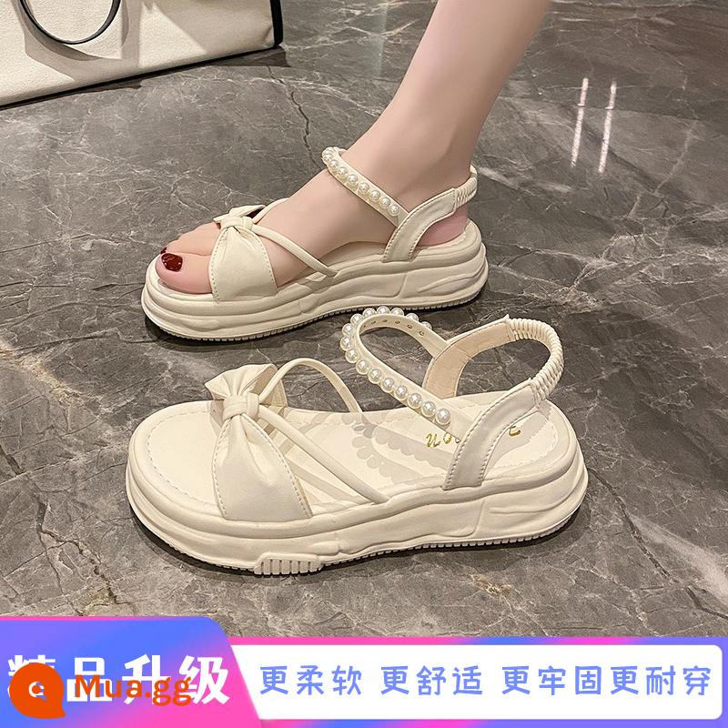 Giày sandal bé gái mùa hè 2023 mới đế mềm giày đi biển thời trang trẻ em giày công chúa trẻ em giày bé gái - nâng cấp màu be