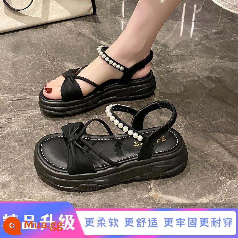 Giày sandal bé gái mùa hè 2023 mới đế mềm giày đi biển thời trang trẻ em giày công chúa trẻ em giày bé gái - Phiên bản nâng cấp màu đen