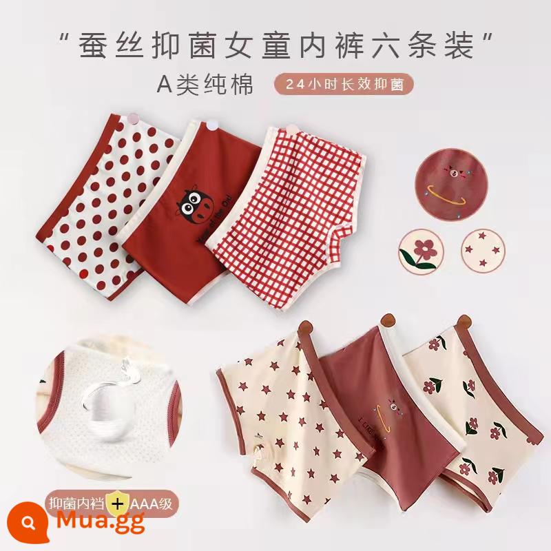 Quần lót bé gái cotton nguyên chất boxer Phong cách năm mới bé gái quần đùi tam giác bé trung và lớn trẻ em năm con thỏ quần đỏ - Gấu thể thao + Fuqi Niu #Quần lót đáy quần kháng khuẩn 6 gói