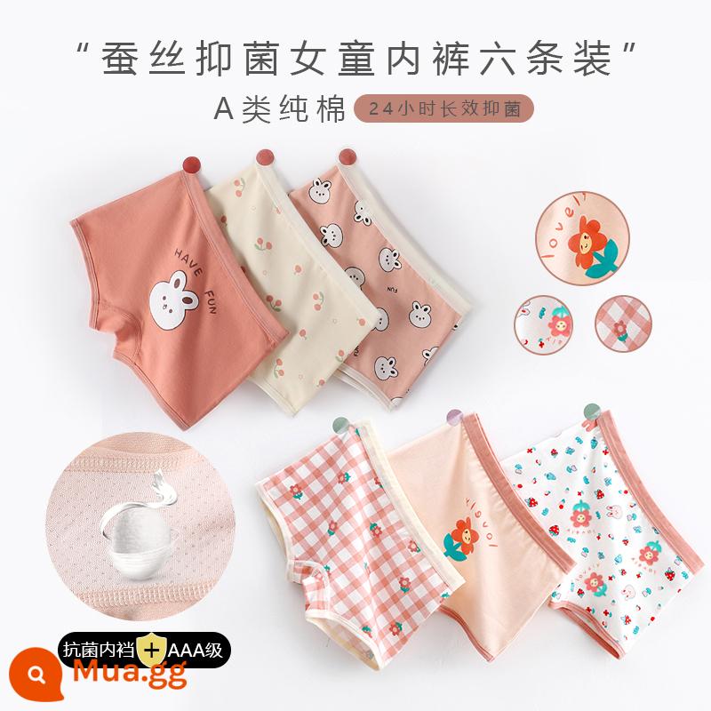 Quần lót bé gái cotton nguyên chất boxer Phong cách năm mới bé gái quần đùi tam giác bé trung và lớn trẻ em năm con thỏ quần đỏ - Cà Phê Thỏ + Hướng Dương # Kháng Khuẩn Đáy Quần Boxer 6 Gói