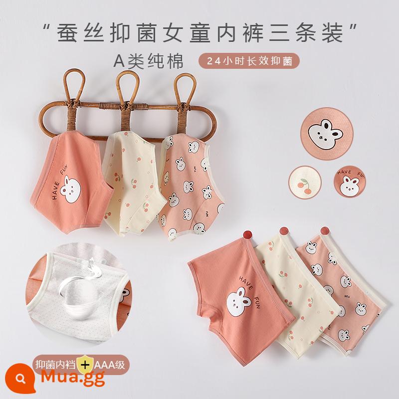 Quần lót bé gái cotton nguyên chất boxer Phong cách năm mới bé gái quần đùi tam giác bé trung và lớn trẻ em năm con thỏ quần đỏ - 6670# Coffee Rabbit Kháng Khuẩn Đáy Quần 3 Và 4 Góc 6 Gói