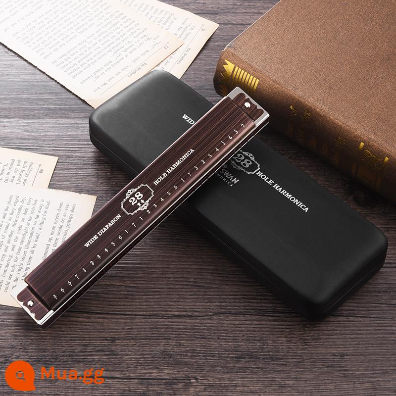 Tiếng Đức nguyên bản nhập khẩu chiêng 28 lỗ đa âm Harmonica cao cấp dành cho người lớn chơi chuyên nghiệp cấp người mới bắt đầu phím C giọng - Màu vân gỗ mới cao cấp - 28 lỗ có dấu [ký hiệu phiên âm] tài liệu học tập + chống dính dấu vân tay