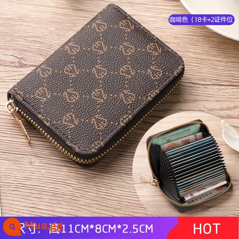 Houndstooth 2022 túi đựng thẻ chống khử từ bằng lái xe mới cho nữ mô hình nổ nhỏ và tinh tế cao cấp nhiều khe cắm thẻ dung lượng lớn - Mẫu SS màu nâu [18 khe đựng thẻ]