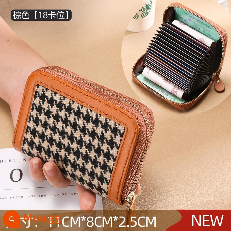 Houndstooth 2022 túi đựng thẻ chống khử từ bằng lái xe mới cho nữ mô hình nổ nhỏ và tinh tế cao cấp nhiều khe cắm thẻ dung lượng lớn - Houndstooth màu nâu [18 khe đựng thẻ]