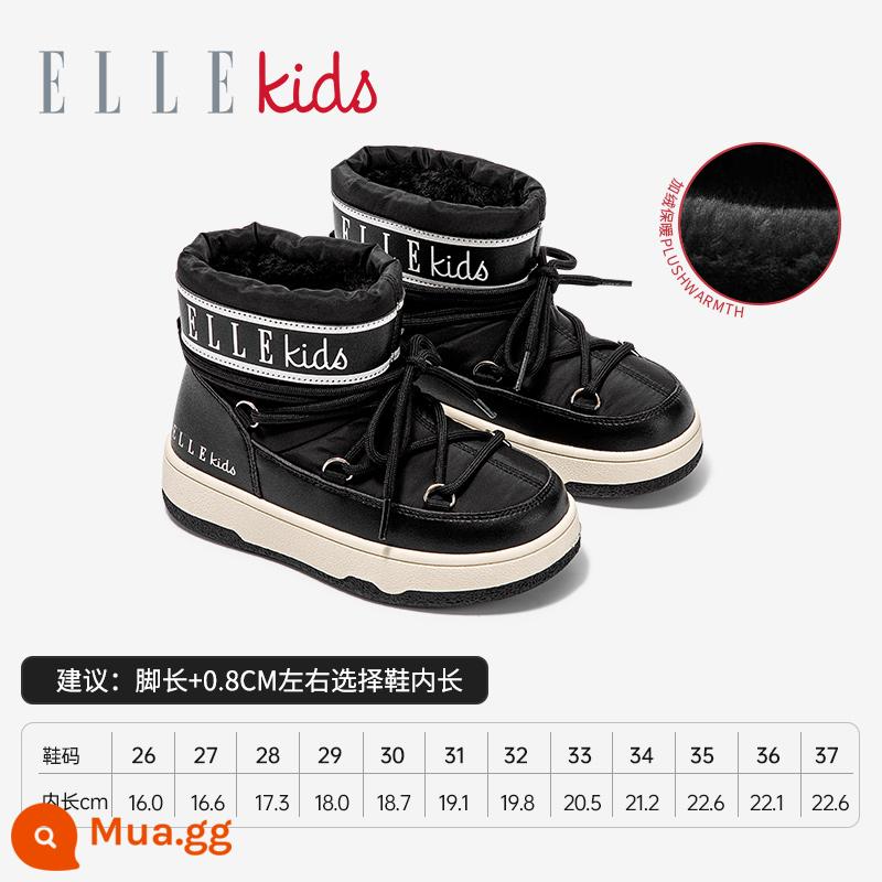 Giày Trẻ Em ELLEkids Giày Trẻ Em Cotton Lớn Mùa Đông Plus Nhung Dày Dặn Bé Trai Ủng Cotton Chống Thấm Nước Ấm Bé Gái Ủng Đi Tuyết - Đen 422606