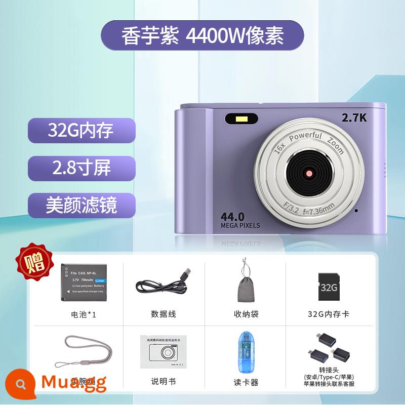 Mô hình sinh viên máy ảnh kỹ thuật số HD máy ảnh ccd du lịch cô gái mục retro máy thẻ di động cdd nhỏ - Khoai môn tím [4400W★Bộ lọc làm đẹp★2,8 inch★32G] có thể được chuyển sang điện thoại di động