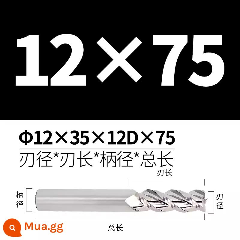 Dao phay hợp kim nhôm có độ bóng cao 60 độ Dao phay bằng nhôm 3 cạnh cứng đặc biệt CNC Công cụ CNC mở rộng bằng thép vonfram - D12*35*12D*75