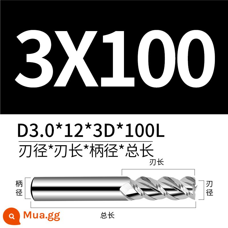 Dao phay hợp kim nhôm có độ bóng cao 60 độ Dao phay bằng nhôm 3 cạnh cứng đặc biệt CNC Công cụ CNC mở rộng bằng thép vonfram - D3.0*12*3D*100