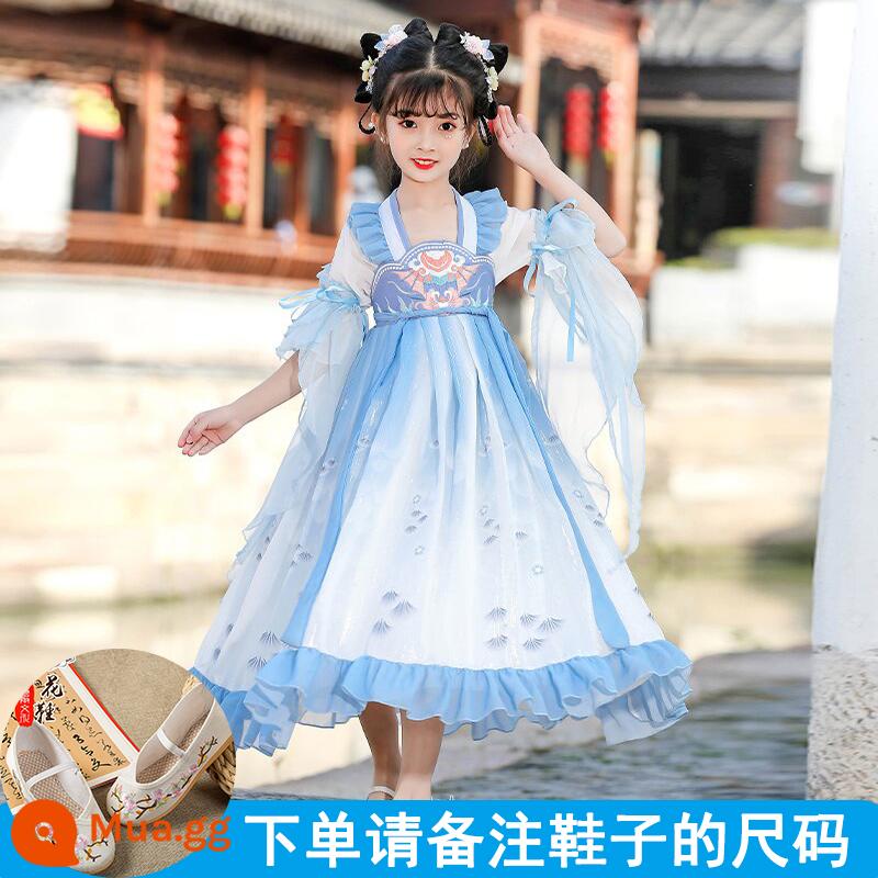 Hanfu Bé Trai Và Bé Gái Trang Phục Cổ Xưa 2023 Đồng Phục Học Sinh Trung Quốc Mới Cho Trẻ Em Trang Phục Biểu Diễn Tết Trung Thu Phong Cách Cổ Xưa Bộ Đồ Mùa Thu Siêu Cổ Tích - Ocean Princess-Blue Tay ngắn (Tay áo lông vũ miễn phí) + Giày (Cỡ ghi chú)