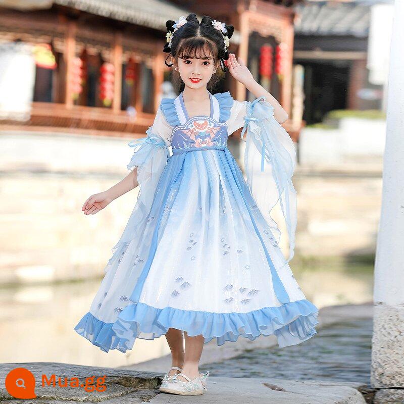 Hanfu Bé Trai Và Bé Gái Trang Phục Cổ Xưa 2023 Đồng Phục Học Sinh Trung Quốc Mới Cho Trẻ Em Trang Phục Biểu Diễn Tết Trung Thu Phong Cách Cổ Xưa Bộ Đồ Mùa Thu Siêu Cổ Tích - Ocean Princess-Tay ngắn màu xanh (Tay áo lông vũ miễn phí)