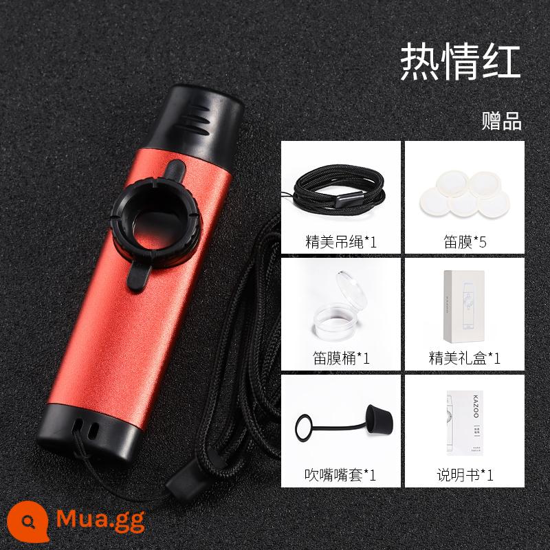 Metal kazoo saxophone chơi nhạc cụ kazoo cao cấp chuyên nghiệp nhập khẩu dành cho trẻ em mà không cần học - China Red [Phim sáo miễn phí*5+vỏ bọc ống ngậm*1+1 dây buộc]