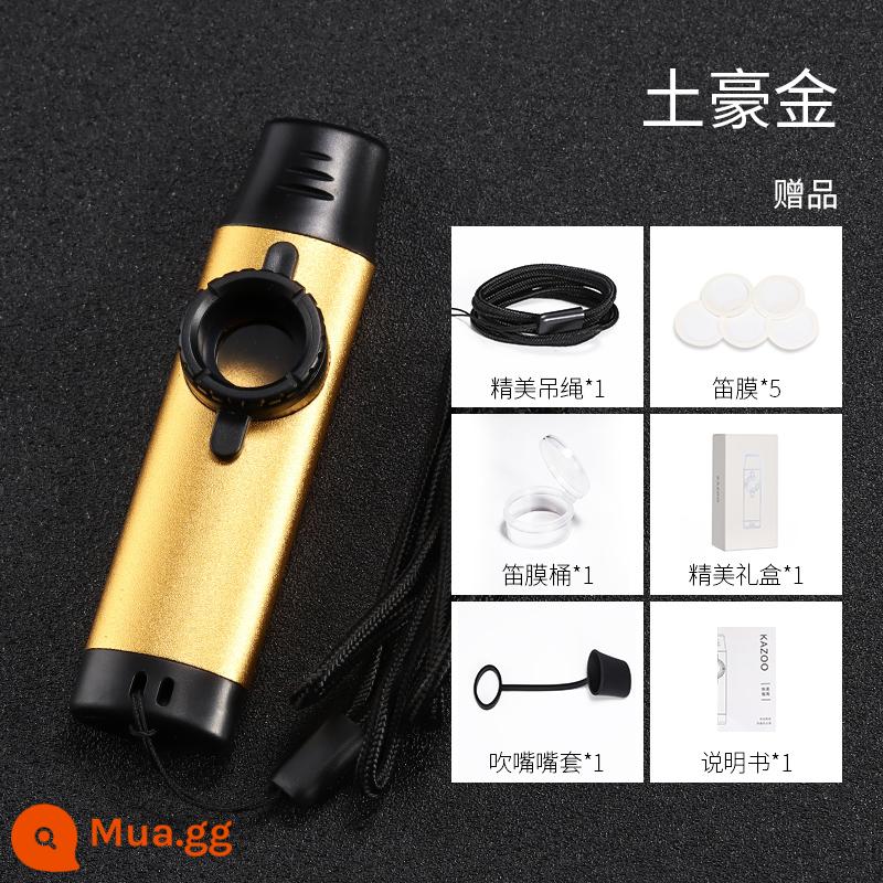 Metal kazoo saxophone chơi nhạc cụ kazoo cao cấp chuyên nghiệp nhập khẩu dành cho trẻ em mà không cần học - Vàng quý phái [màng sáo miễn phí*5+vỏ bọc ống ngậm*1+1 dây buộc]