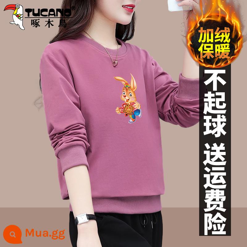 Woodpecker và Velvet Sweater Set Women Spring and Autumn 2023 New Rabbit Year Nun Nunnian Mom Western Trường thể thao màu đỏ đồng phục - Áo len lông cừu màu hồng và tím