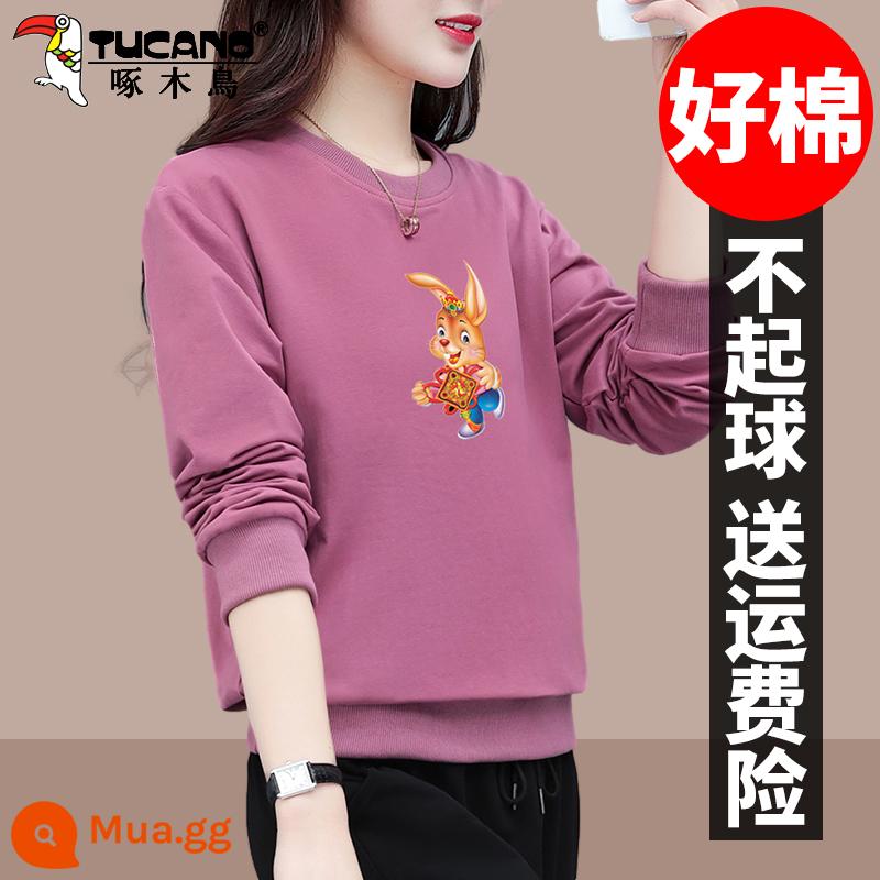 Woodpecker và Velvet Sweater Set Women Spring and Autumn 2023 New Rabbit Year Nun Nunnian Mom Western Trường thể thao màu đỏ đồng phục - Áo len màu hồng và tím không có nhung