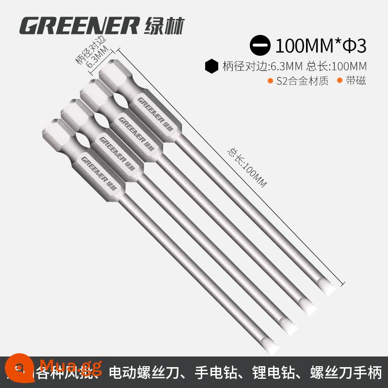 Rừng Xanh Một Từ Bit Bit Từ Tính Mạnh Độ Cứng Cao Khí Nén Từ Điện Tua Vít Máy Khoan Điện Bộ Tua Vít - [4 cái] Mũi có rãnh 100mmX3