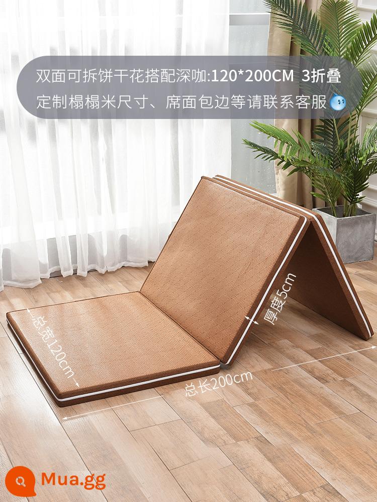 Chiếu tatami có thể gập lại, thảm dừa, nệm tùy chỉnh theo phong cách Nhật Bản, đệm nối cho trẻ em, đệm cửa sổ bay, đệm sàn, thảm ngủ, thảm trải sàn, thảm trải sàn - Hai mặt có thể tháo rời và giặt được: 120*200, dày 5 cm, gấp 3 lần (một mặt chiếu mây, một mặt vải)