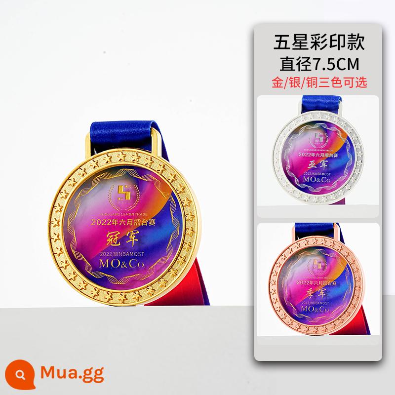 Huy chương pha lê kim loại danh dự trẻ em danh sách tùy chỉnh học sinh thi đấu marathon huy chương vàng tùy chỉnh - Chữ phía trước ngôi sao năm cánh + in màu nền