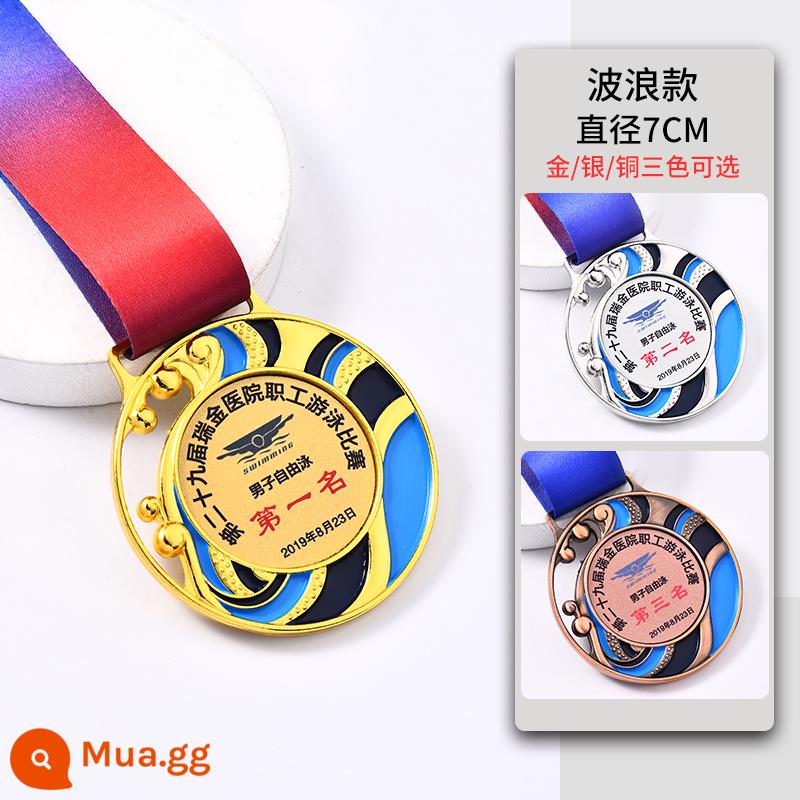 Huy chương pha lê kim loại danh dự trẻ em danh sách tùy chỉnh học sinh thi đấu marathon huy chương vàng tùy chỉnh - Vàng kiểu sóng kim loại