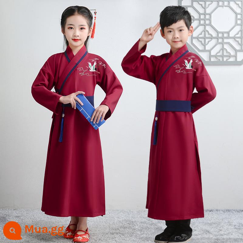 Hanfu Nam sinh Trường Quốc học Quần áo Phong cách Trung Quốc Trẻ em Trang phục Cổ xưa Sách Nam sinh Tiểu học Quần áo Trẻ em Trang phục Niệm Nữ - Phong cách Unisex Burgundy