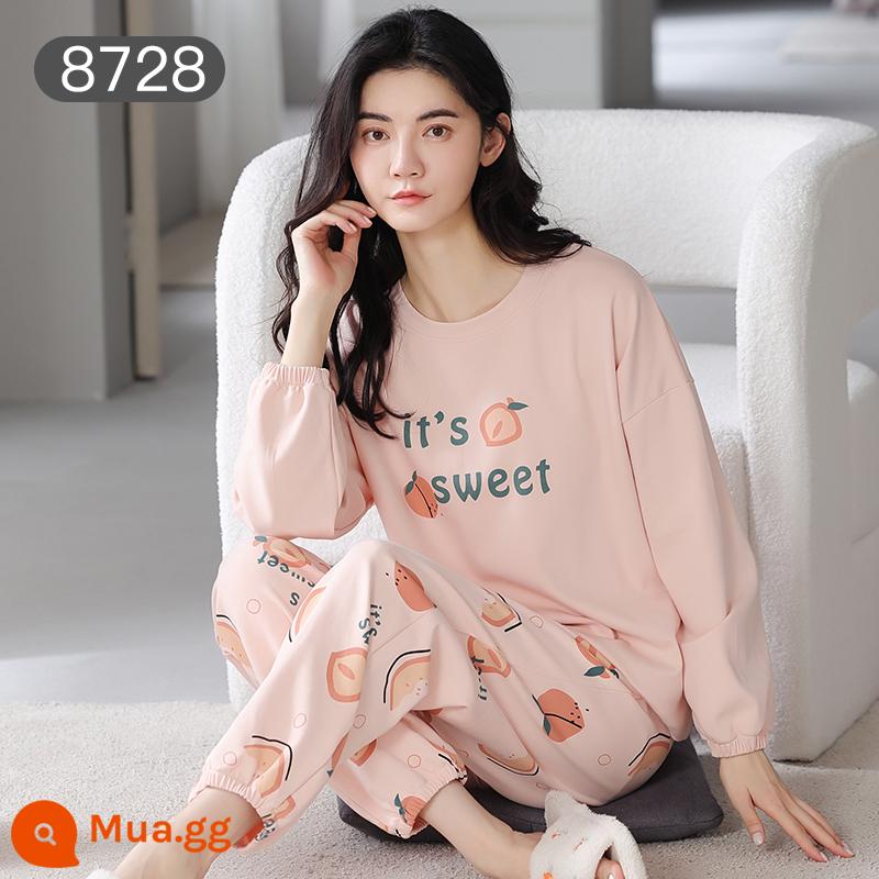 Bộ đồ ngủ Catman nữ cotton xuân thu quần dài tay có thể mặc bên ngoài Bộ đồ mặc ở nhà 100% cotton phong cách mới 2023 - Hồng đào [Bộ vest dài tay 100% cotton]