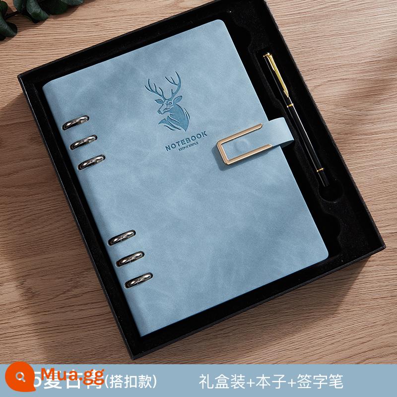 Sổ rời a5 sổ ghi chép siêu dày đơn giản trong gió kỳ thi tuyển sinh sau đại học b5 notepad văn phòng kinh doanh công việc có thể tháo rời sổ ghi chép hội nghị nhật ký nghệ thuật sinh viên đại học logo có thể in tùy chỉnh - A5 khóa xanh [sách+hộp quà+bút kim loại]