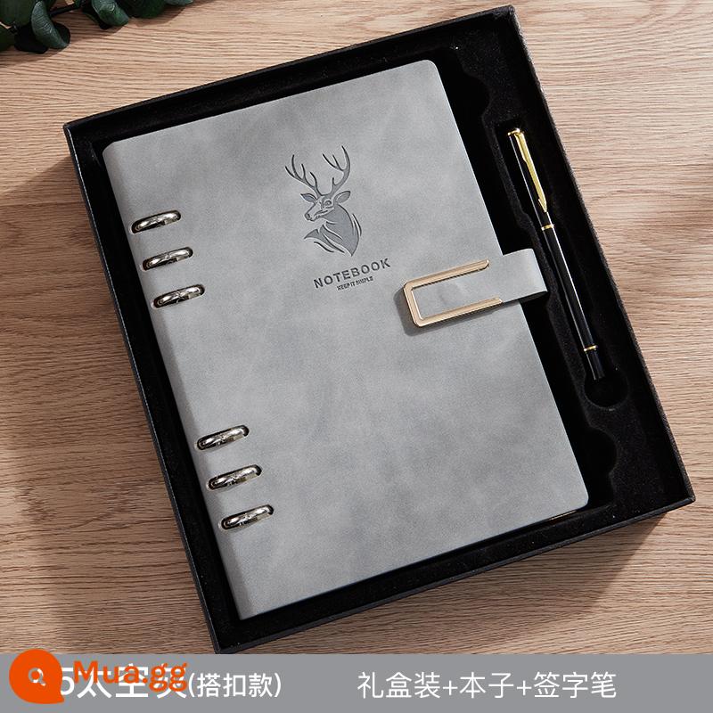 Sổ rời a5 sổ ghi chép siêu dày đơn giản trong gió kỳ thi tuyển sinh sau đại học b5 notepad văn phòng kinh doanh công việc có thể tháo rời sổ ghi chép hội nghị nhật ký nghệ thuật sinh viên đại học logo có thể in tùy chỉnh - A5 xám-khóa [sách+hộp quà+bút kim loại]