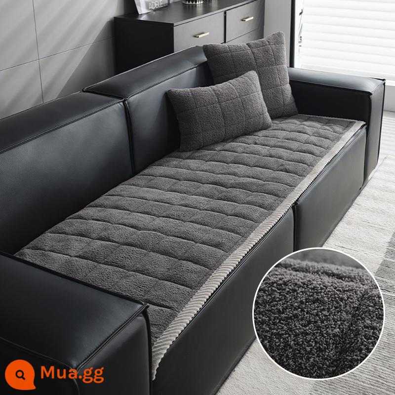 Mới đệm sofa văn phòng cashmere xám đen đơn giản chống trơn trượt mùa đông đệm sofa da gỗ chắc chắn kết hợp gỗ gụ - Cashmere mới màu xám đậm