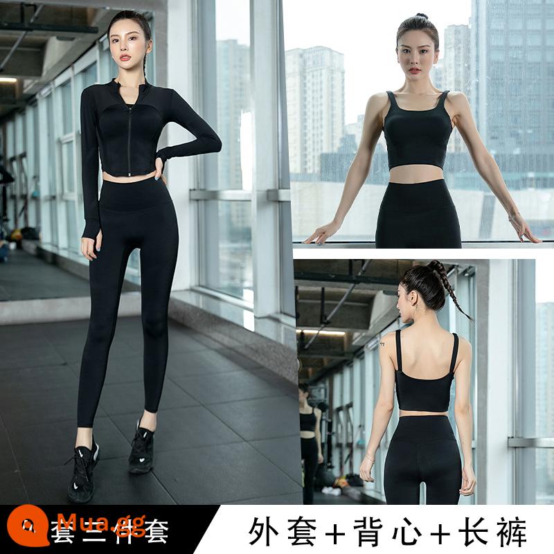 LULU Yoga Quần áo Huấn luyện Pilate Set Nữ 2022 MỚI VESS MỚI VID LOUDEVED RUNTER SITS - Áo khoác đen + vest đen + quần đen