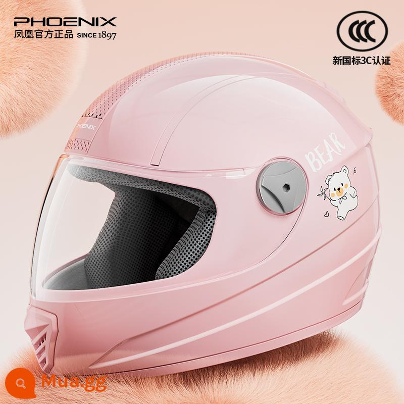 Phoenix 3C chứng nhận xe điện mũ bảo hiểm mùa đông nữ ấm áp bao gồm tất cả mũ bảo hiểm xe máy mũ bảo hiểm đầy đủ - Bột phun sương mềm Gấu dễ thương [HD chống sương mù]