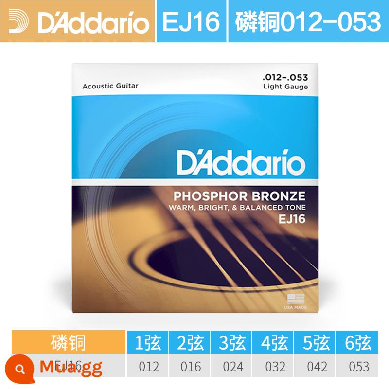 Dây đàn guitar acoustic dân gian D'Addario do Mỹ sản xuất trọn bộ dây đàn guitar đồng phốt pho EJ16 Bộ 6 dây đàn EZ910 - EJ16 _ Đồng lân (12-53)