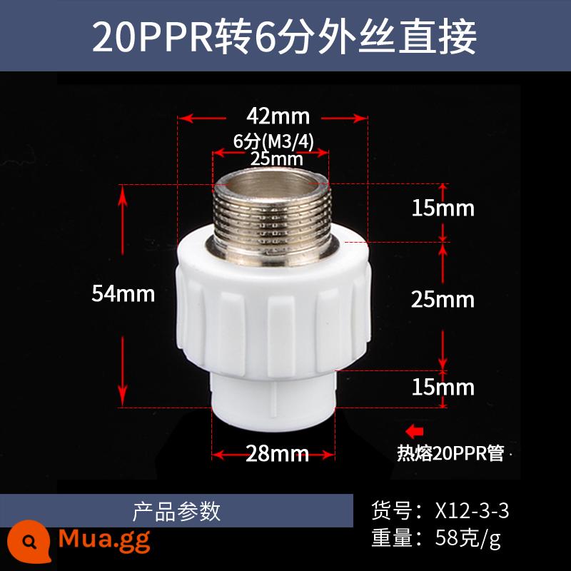 4 phút 6 phút 1 inch PPR phụ kiện đường ống nước nóng lạnh 20/25/32/40/50/63PPR dây bên ngoài phụ kiện đường ống nóng chảy trực tiếp - 20PPR đến 6 phút dây ngoài trực tiếp