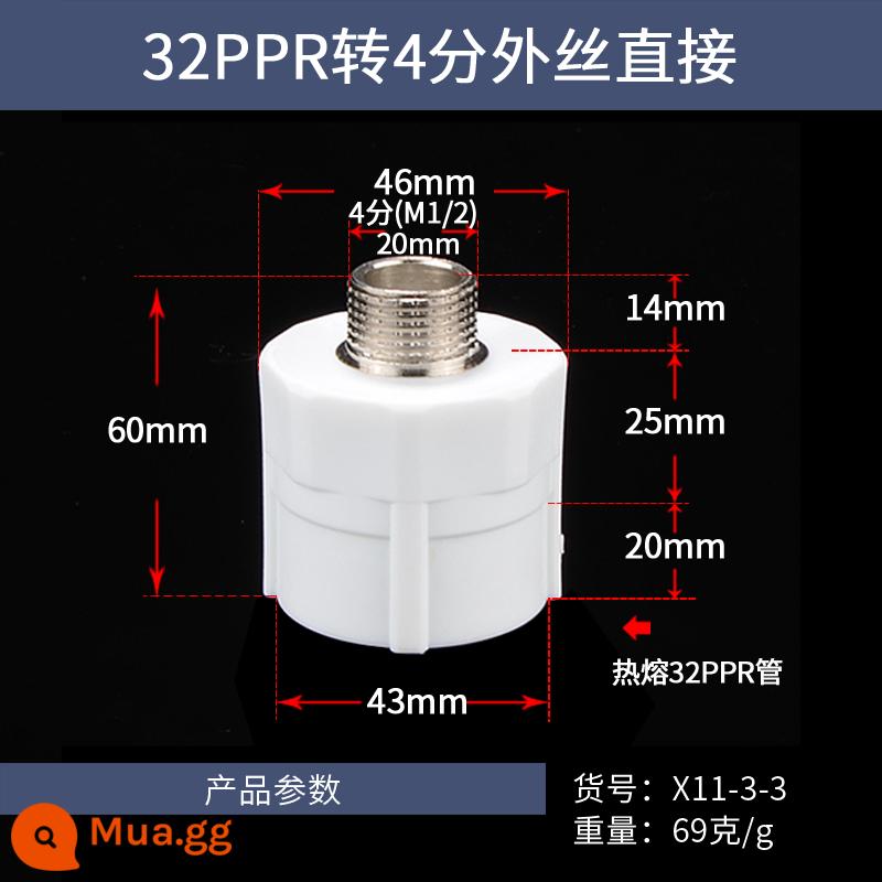 4 phút 6 phút 1 inch PPR phụ kiện đường ống nước nóng lạnh 20/25/32/40/50/63PPR dây bên ngoài phụ kiện đường ống nóng chảy trực tiếp - 32PPR đến 4 phút dây bên ngoài trực tiếp