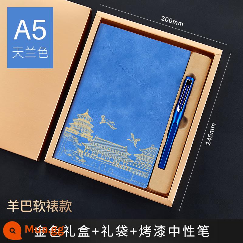 Bộ hộp quà tặng máy tính xách tay Guochao Bộ có thể in tùy chỉnh Logo dày Retro Phong cách Trung Quốc Notepad A5 Sổ ghi chép cuộc họp công việc kinh doanh cao cấp Giải thưởng sinh viên Quà tặng công ty Quà lưu niệm tùy chỉnh - Sách gắn trên trời A5 xanh-yangba Y-2562 + bút sơn + hộp quà vàng + túi quà