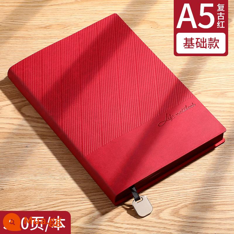 Sổ tay dày có logo tùy chỉnh văn phòng kinh doanh 2023 notepad sổ ghi chép hội nghị công việc a5 phong cách cổ điển có giá trị cao màu trơn da mềm nhật ký đơn giản cuốn sách cao cấp tinh tế làm theo yêu cầu - Retro Red [Dày 320 trang]