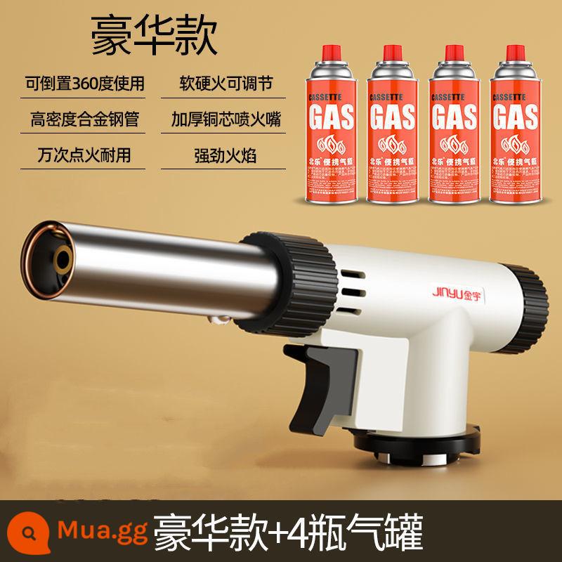 Băng cassette bình gas lửa súng blowtorch đốt lông heo đánh lửa nướng gas súng hàn ngọn lửa đốt thịt đầu súng phun hộ gia đình - Model cao cấp + 4 bình gas