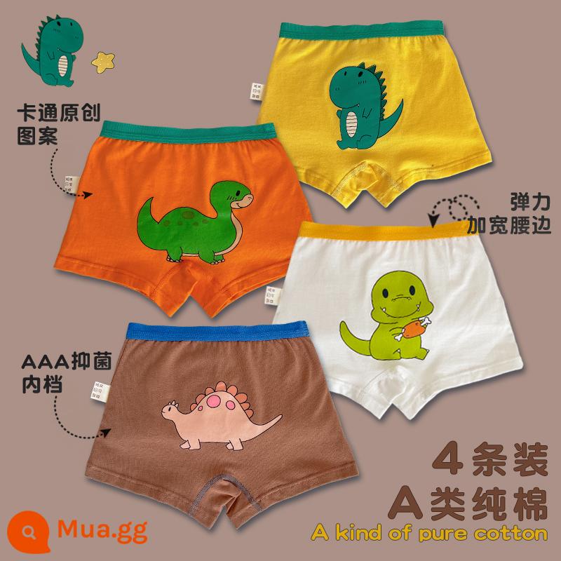 Quần lót trẻ em bé trai boxer bông hoạt hình khủng long bé trai bé trung và lớn trẻ em quần đùi cotton xuân thu - Gia đình khủng long [4 gói]