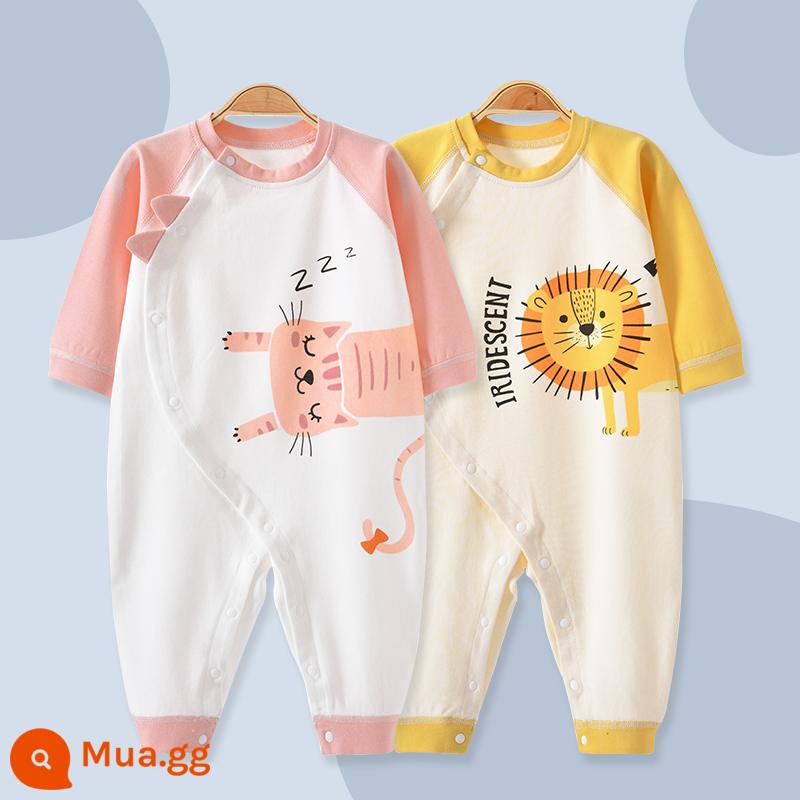 Áo Liền Quần Cho Bé Mùa Xuân Cotton Nam Nữ Quần Áo Sơ Sinh Xuân Thu Hoạt Hình Không Xương Áo Liền Quần Mùa Xuân Quần Liền Quần - mèo + sư tử